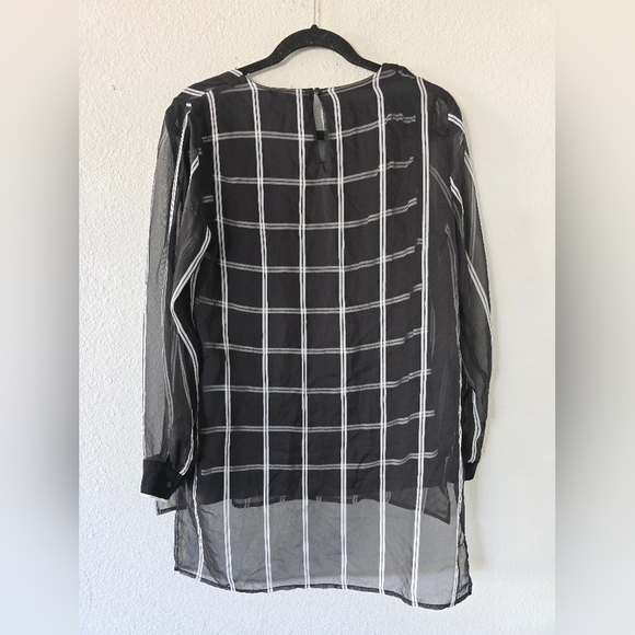 Vince Camuto Tunic Women Sz S Multi Print Mesh Sheer High Low Classy Modern - Picture 12 of 13